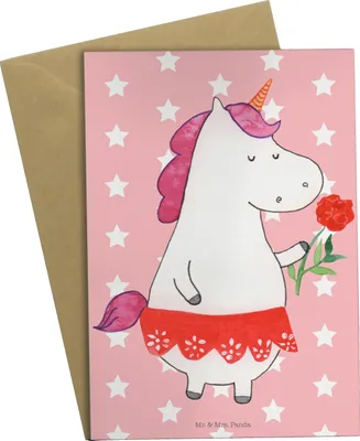 Produktbild von Mr. & Mrs. Panda Grußkarte Einhorn Dame - Rot Pastell - Geschenk, Freundin, Frau, Unicorn, Bachelor, Beileidskarte, Trennung, hochzeitskarten, einladungskarten