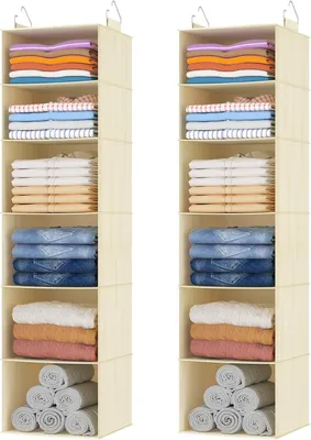 Productafbeelding van 6-Vaks hangende organizer - Set van 2 - Kast Organizer - Opvouwbaar hangsysteem voor kledingkast - Opberging van stof