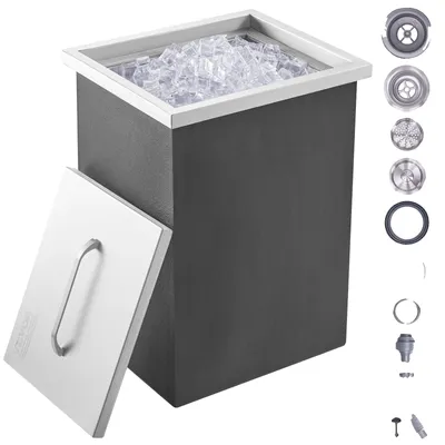 Immagine prodotto di VEVOR ghiacciaia drop-in, ghiacciaia in acciaio inox da 25,3 L, 355 x 305 x 461 mm Ghiacciaia commerciale con coperchio, cassetto portaghiaccio incorporato, tubo di scarico e tappo di scarico inclusi nella fornitura
