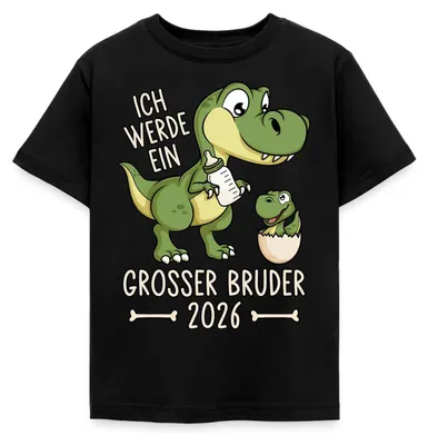 Produktbild von Spreadshirt Großer Bruder 2026 Ei Baby Dino Dinosaurier Kinder T-Shirt, 98/104 (3-4 Jahre), Schwarz