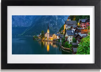 Produktbild von Bild 30x20 MDF-Rahmen Wandkunst Mountain Lake Stadt in der Nacht