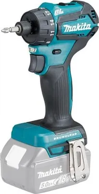 A cordless drill with a battery pack attached.