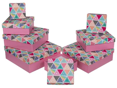 Produktbild von Geschenkkarton Set mit 8 verschiedenen Größen in Rosa mit Dreiecken