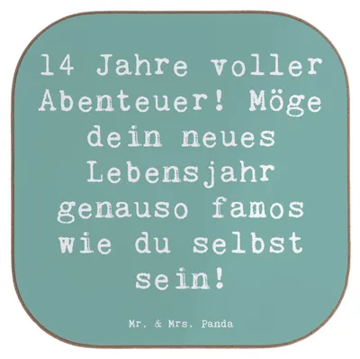 Produktbild von Mr. & Mrs. Panda Flaschenuntersetzer Spruch 14. Geburtstag Abenteuer - Meeresbrise - Geschenk, Geburtstagsparty, Teenager, Geburtstagsgeschenk, Coaster, gläseruntersetzer