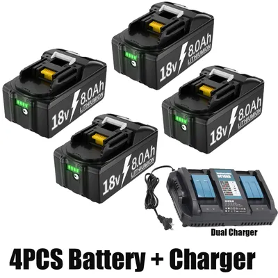 Produktbild von Ersatzakku - BL1830 Li-Ion - 18 V - 800 mAh - 4 Akkus - 1 Ladegerät - Kompatibel mit BL1815, BL1840, BL1860