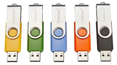 Produktbild von Intenso Basic Line, 8 GB, USB Typ-A, 2.0, 28 MB/s, Drehring, Schwarz, Blau, Grün, Orange, Gelb