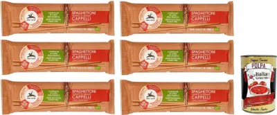 Produktbild von 6x Alce Nero Pasta Spaghettoni,Bio-Hartweizen Nudeln,Mit -Cappelli-Hartweizen,Angebaut in Italien,Packung mit 500g + Italian Gourmet Polpa di Pomodoro 400g Dose