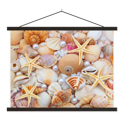 Produktbild von MuchoWow® Textilposter Muscheln - Perlen - Seesterne - Strand 40x30 cm mit schwarzem Rahmen - Dekorationen