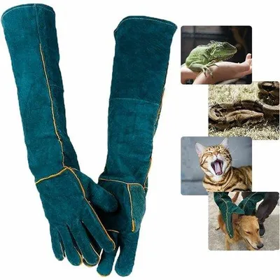 Produktbild von Tierhandschuhe - Schutzhandschuhe für Haustiere - Bissfeste und Kratzfeste Lederhandschuhe - Verstärkt und Verschleißfest - 60 cm - Für Hunde, Katzen