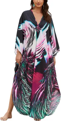 Productafbeelding van Dames kaftan met bloemenprint, one size, boheemse strandjurk van polyester