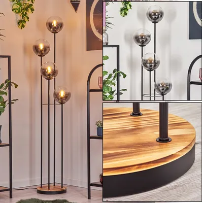 Produktbild von Fossobiubo Stehlampe aus Metall/Holz/Glas in Schwarz/Hellbraun/Rauch/Klar