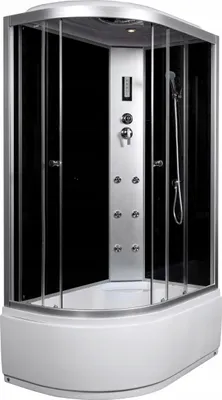 A modern hydromassage shower cabin with a bathtub.