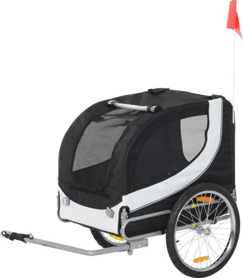 Image de HOMCOM Remorque velo pour chien animaux avec drapeau et 8 reflecteurs blanc et noir