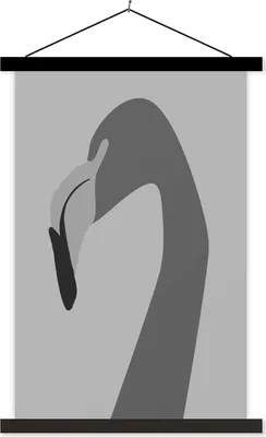 Produktbild von MuchoWow® Textilposter Flamingo - Schwarz - Weiß 40x60 cm mit schwarzem Rahmen - Wanddekorationen