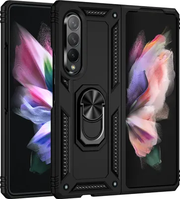 Image de Étui pour Samsung Galaxy Z Fold 3 5G étui de protection militaire double couche avec support d'anneau et support noir