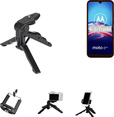 Produktbild von K-S-Trade Stativ Tisch-Ständer Dreibein Handy-Stativ Ständer kompatibel mit Motorola E6s Mini-Stativ Smartphone Tripod Handy-Stativ aus Plastik