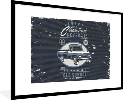 Produktbild von MuchoWow® MuchoWow® Gerahmtes Poster Auto - Oldtimer - Zeichnung 90x60 cm - Poster mit zchwarzem Bilderrahmen - Wanddekoration - Fotos