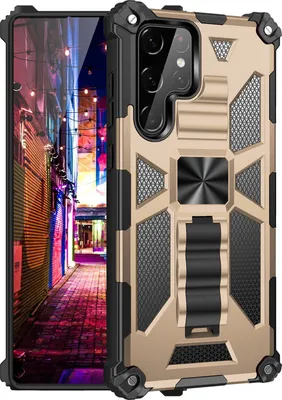 Produktbild von Mobigear Armor Stand  Samsung Galaxy S22 Ultra Hülle Hardcase Backcover Stoßfest mit Ständer - Gold
