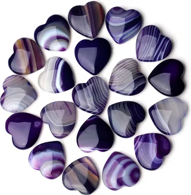 Produktbild von 20er Set Purple Achat Herz Kristalle 20mm Natürliche Heilkristalle für Chakra Meditation
