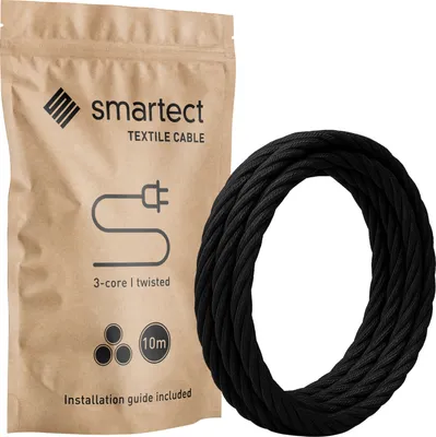 Produktbild von Textilkabel 10 m Schwarz 3 adrig gedreht Lampenkabel Stoffkabel Stromkabel