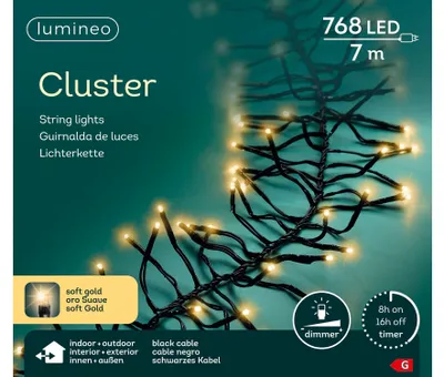 Zdjęcie produktu dla Lampki choinkowe Lumineo CLUSTER 768 LED 7 m miękki złoty, czarny kabel