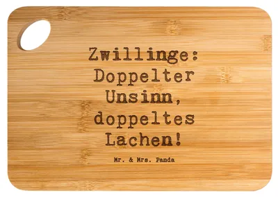 Produktbild von Mr. & Mrs. Panda holzschneidebrett Spruch Zwillingsgeschwister Spaß - Transparent - Geschenk, Frühstücksbrettchen, Brett, besondere Bindung, Holzbrett, Geschwister
