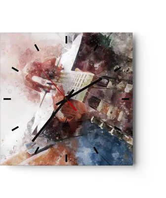 Produktbild von Wanduhr - Quadrat - Glasuhr - Gitarre Musik - 40x40cm - Schleichendes Uhrwerk - Lautlos - zum Aufhängen bereit - Dekoration Modern - Wanddekoration aus Glas - C3AC40x40-4000