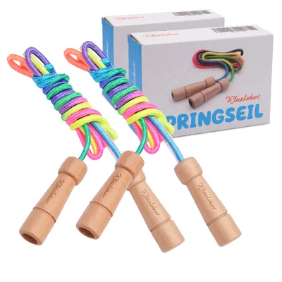 Produktbild von KLEINTOBER, 2er Set Springseil Kinder, Zwei Hüpfseil Sets, Seil mit Mitteverstärker, 220cm, Rainbow, Anleitung für Seilspringen, Urkunde