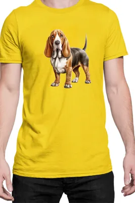 Zdjęcie produktu dla Męska Koszulka Dogs Breeds Basset Hound Dog Breed 005, Man S / Żółty