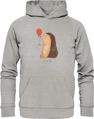 Produktbild von Mr. & Mrs. Panda Kuschelhoodie Igel Luftballon Größe XS - Heather Grey - Geschenk, Glückwunsch, Herzlichen, Pullover, Kapuzenpullover, Lustige Sprüche, Kapuzenpulli
