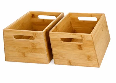 Produktbild von 2er Set Bambus Aufbewahrungsboxen mit Griffen 27,8 x 23,6 x 14,2 cm Ordnungsbox