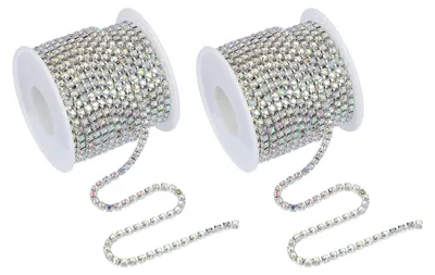 Strasskette 2 Rollen 10 m, 2 mm, mehrfarbig, Glasstein