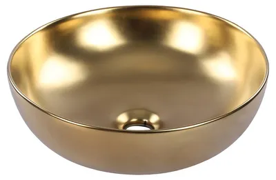 Produktbild von Differnz Aufsatzwaschbecken für das Badezimmer - Ø 40 x 13,5 cm - Keramik - Rund mit glatter Oberfläche - Ohne Überlaufsystem - Mattgold - Aufsatzbecken für Waschtischplatte