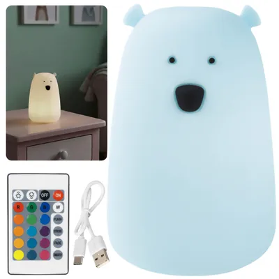 Produktbild von Mary’s LED Silikon-Nachtlicht Teddybär für Kinder, große Einschlaflampe fürs Kinderzimmer, mit Fernbedienung, USB-aufladbar, Warmweiß & RGB-Farben