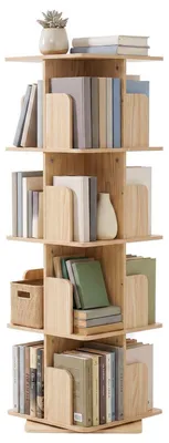 Immagine prodotto di Libreria girevole a 360°, in legno naturale, con 4 ripiani, dimensioni 40x40x126 cm
