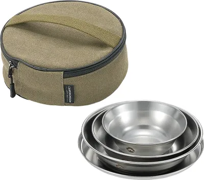 Produktbild von 4-teiliges Edelstahl-Set mit Tellern und Schalen, Camping-Geschirr-Set mit Tragetasche fuer Outdoor-Camping, Wandern, Rucksackreisen, Picknicks