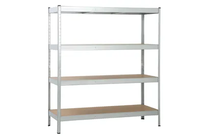 Produktbild von Unser Schwerlastregal XXL mit 4 MDF-Böden, 180x160x60 cm (HxBxT), 250 Kg Traglast pro Boden, verzinkt bietet die perfekte Lösung für eine sichere und