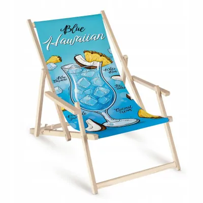 Produktbild von Klappbare Oxford Strandliege Fullprint „Blue Hawaiian“ – Tragbare Gartenliege mit Armlehnen, leichte Campingliege