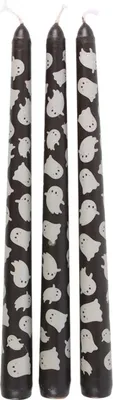 Produktbild von Schwarze Spitzkerzen mit Geister Motiv 3er Set