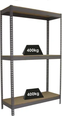Produktbild von PROREGAL Schwerlastregal WOOD BEAST THREE | HxBxT 200x240x60cm | 3 Ebenen | Fachlast 400kg | Grau | Weitspannregal Werkstattregal Lagerregal Kellerregal Gargenregal