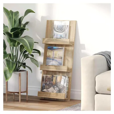 Produktbild von Magazinregal aus Sonoma-Eiche 43 x 11 x 102 cm für das Wohnzimmer, schlankes Regal zur Aufbewahrung von Zeitschriften und Büchern