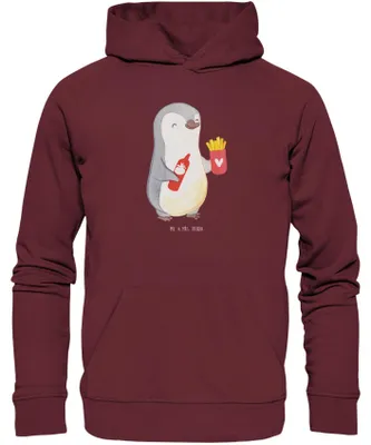Produktbild von Mr. & Mrs. Panda Kuschelhoodie Pinguin Pommes Größe XL - Burgundy - Geschenk, Baumwollpulli, Sweatshirt, für Partner, Hoodie, Freundin, Kapuzenpulli, Valentinstag, Frauen