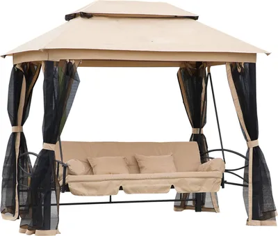 Produktbild von Outsunny Hollywoodschaukel Gartenschaukel Schaukel mit Seitenwänden 3-Sitzer Beige 256 x 172 x 248 cm