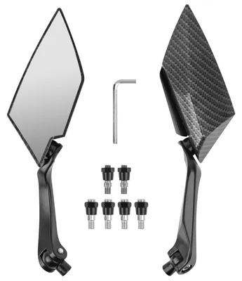 Produktbild von Universelle Motorradspiegel, 8/10 mm schwarze Carbonfaser-Seitenspiegel für Motorräder, Rückspiegel mit Halterung, Spiegel für Quads, Roller, ATVs, Mopeds, schwarz