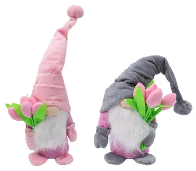 Tulpen-Zwergenfigur ohne Gesicht, 2 Stück, grau/rosa