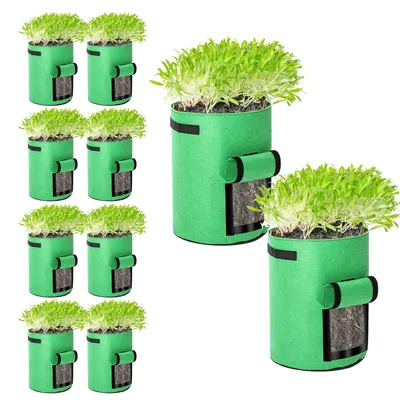 Produktbild von ISOISL 10er Set Pflanzsäcke 26,5 L aus Vlies mit Sichtfenster & Griffen, Kartoffel-Pflanztaschen für Gemüse, Balkon & Garten
