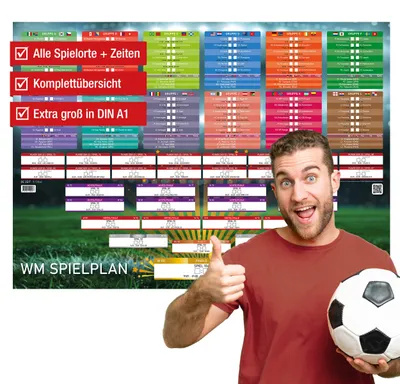 Produktbild von WM 2026 Spielplan DIN A1 Poster zum Eintragen – Fußball WM 2026 mit allen Spielen, Uhrzeiten & Spielorten, 250g Papier