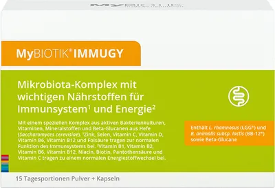 Produktbild von MyBIOTIK IMMUGY Kombipackung mit Pulver und Kapseln für Immunsystem und Energie, 15 St. Portionen