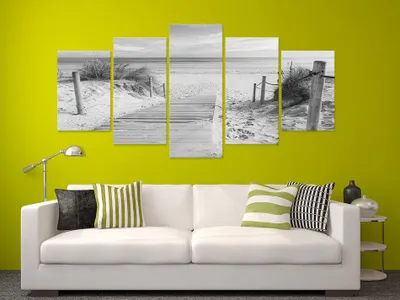 Produktbild von Akustikbild Strand Meer 200x100 cm 5-teilige Bilder Akustikschaum Hochleistungsschallabsorber Schallschutz Leinwand 5 tlg Wandbild Raumakustik Schalldämmung Landschaft c-B-0006-b-p
