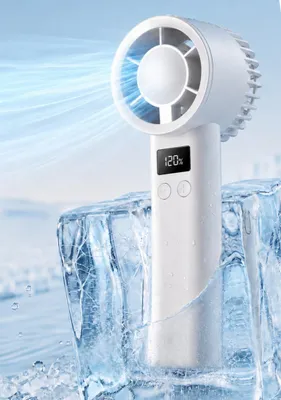 Produktbild von Handventilator, Tragbarer Ventilator, Mit Digitaldisplay, 120 Geschwindigkeiten & stufenlose Regelung, USB - C, leicht,  für Hand & Tisch, Weiß